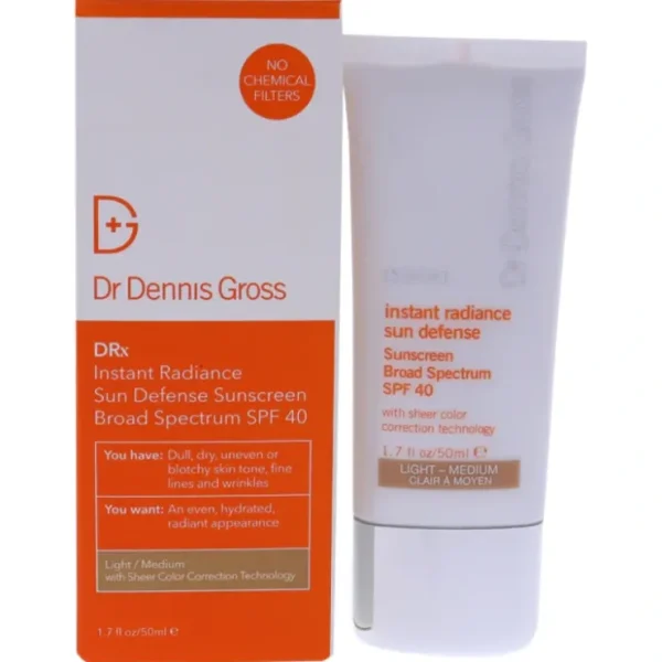 Complexion-care*Dr. Dennis Gross Instant Radiance Sun Defense Spf 40 - Light-Medium by Dr. Dennis Gross for Unisex - 1.7 oz Cream - GlowEssence Care - Embrace the Essence of Radiance with Premium Skincare Solutions